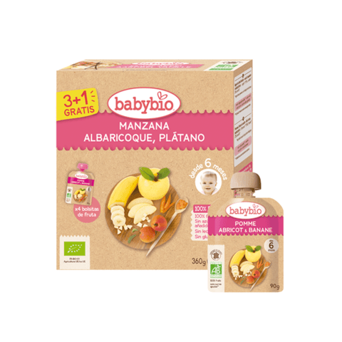 Compotas BabyBio Manzana, albaricoque y banana - Índigo72.com