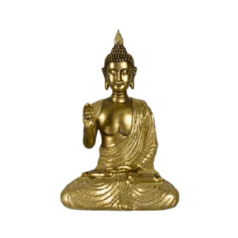 Escultura Buda Sentado en Cerámica Dorada - Índigo72.com