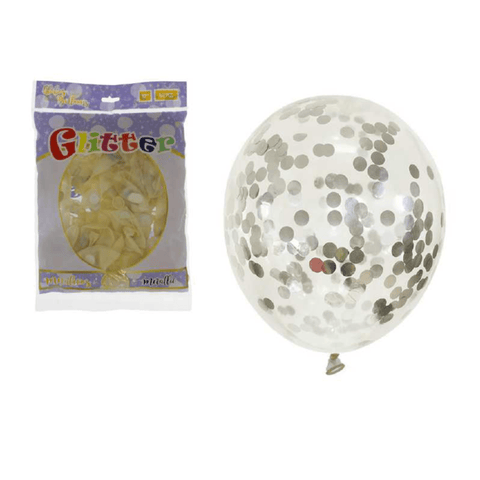 Globos Glitter 12" Latex Confeti Plateado (paq. de 50 uni) - Índigo72.com