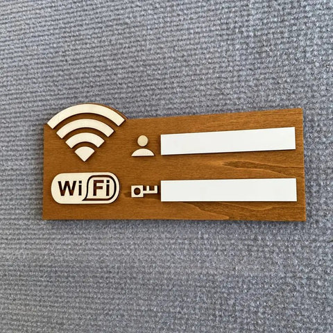 Aviso Señalización de Red y Contraseña WiFi en Madera Rústica - Indigo72.com