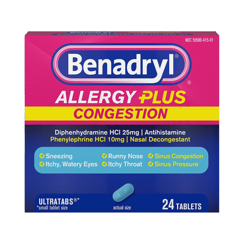 Benadryl Allergy Plus Congestion 24 Tabletas - Índigo72.com