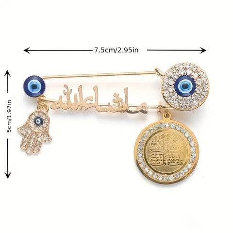 Broche Elegante de Ojo Turco y Mano de Fátima 7cm - Indigo72.com