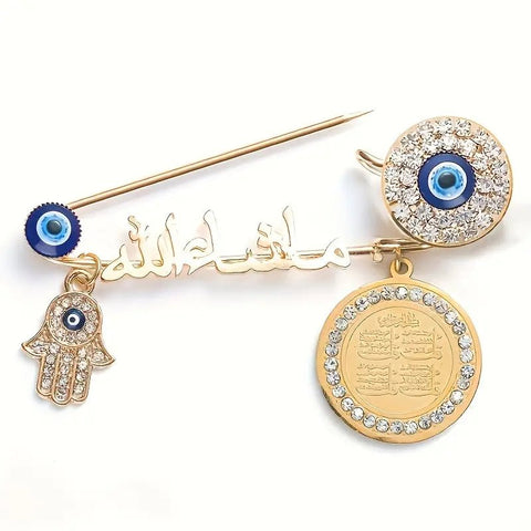 Broche Elegante de Ojo Turco y Mano de Fátima 7cm - Indigo72.com