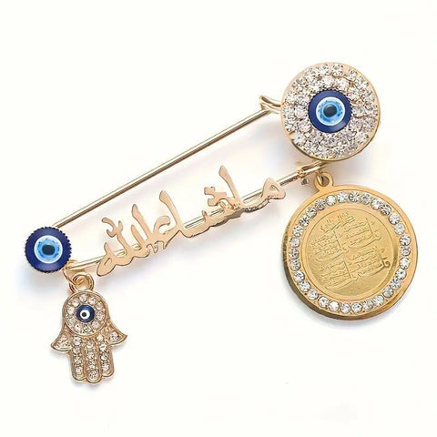 Broche Elegante de Ojo Turco y Mano de Fátima 7cm - Indigo72.com