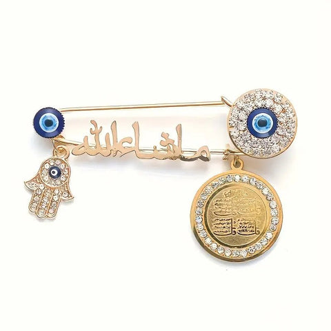 Broche Elegante de Ojo Turco y Mano de Fátima 7cm - Indigo72.com