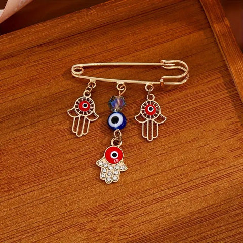 Broche Elegante de Ojo Turco y Mano de Hamsa 5cm - Indigo72.com