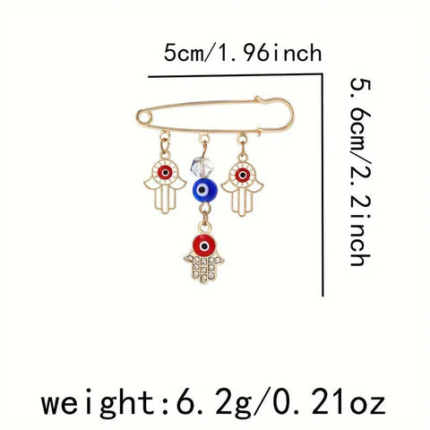 Broche Elegante de Ojo Turco y Mano de Hamsa 5cm - Indigo72.com