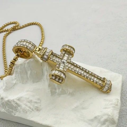 Cadena con Colgante de Crucifijo con Sircones Acero Inoxidable 316 - Indigo72.com