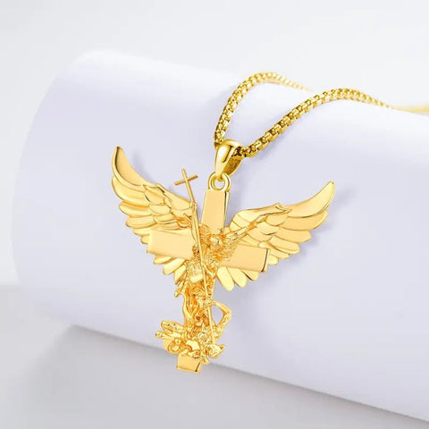 Cadena con Cruz de San Miguel Acero Inoxidable Baño Oro 24k - Indigo72.com