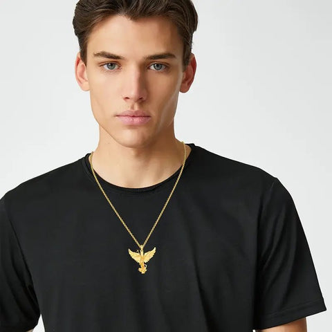 Cadena con Cruz de San Miguel Acero Inoxidable Baño Oro 24k - Indigo72.com