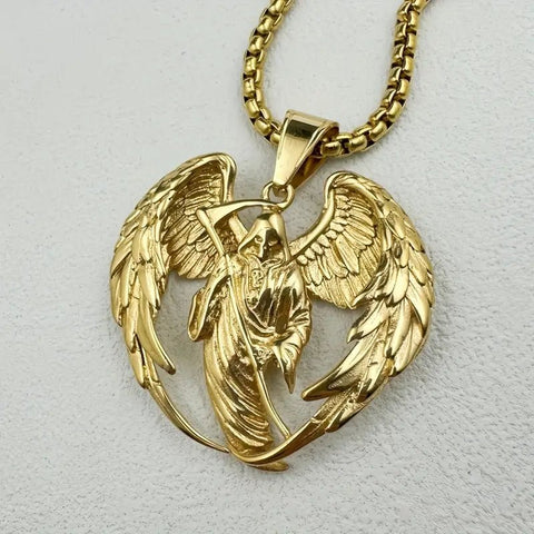 Cadena con Medalla Angel Guadaña Acero Inoxidable 316 - Indigo72.com