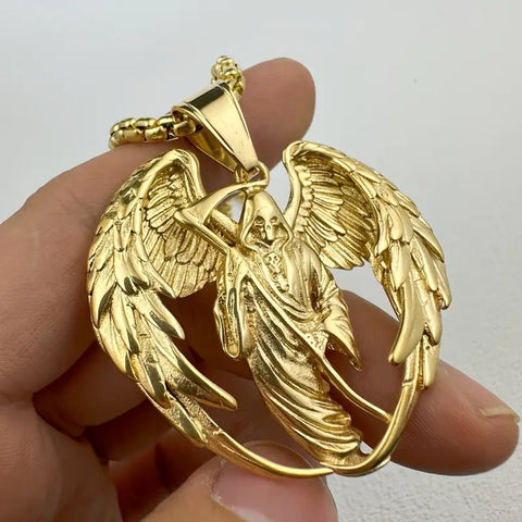 Cadena con Medalla Angel Guadaña Acero Inoxidable 316 - Indigo72.com