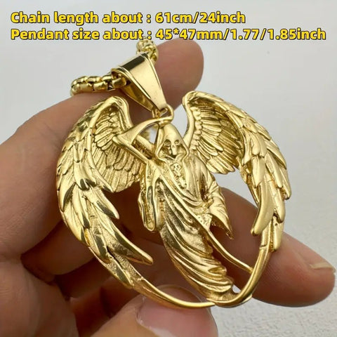 Cadena con Medalla Angel Guadaña Acero Inoxidable 316 - Indigo72.com