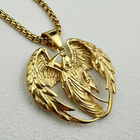 Cadena con Medalla Angel Guadaña Acero Inoxidable 316 - Indigo72.com