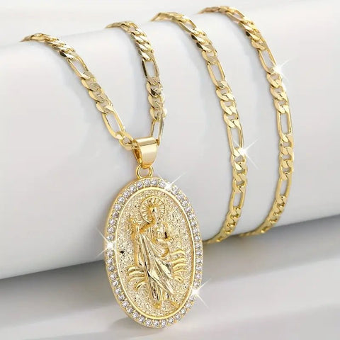 Cadena con Medalla de San Judas Brillantes Acero Inoxidable 316 - Indigo72.com