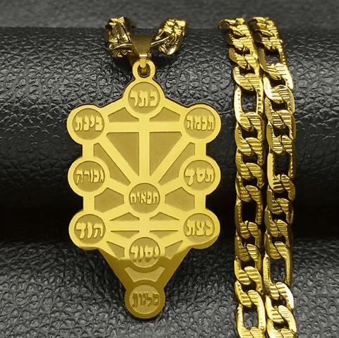 Cadena con Medalla del Arbol de la Vida y Sefirot - Indigo72.com