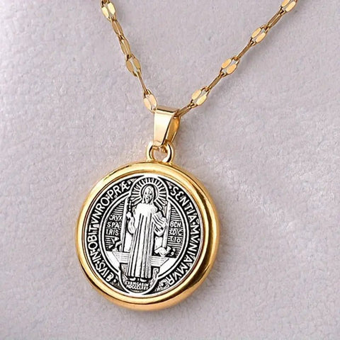 Cadena con Medalla San Benito 2,5cm Acero Inoxidable - Indigo72.com