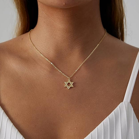 Cadena con pendiente de la Estrella de David Baño Oro 14k Dama - Índigo72.com