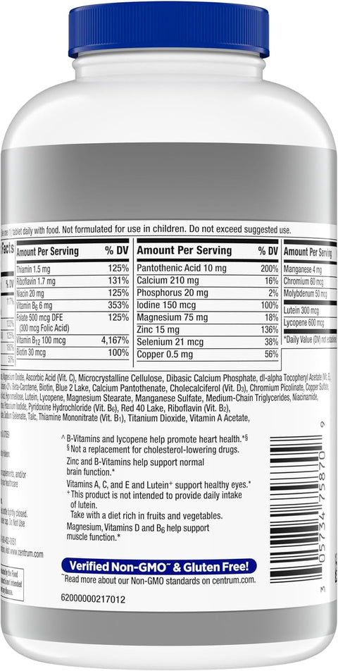 Centrum Silver Men's 50+ Multivitamínico con vitamina D3, vitaminas B, zinc para memoria y cognición, 200 tabletas - Indigo72.com