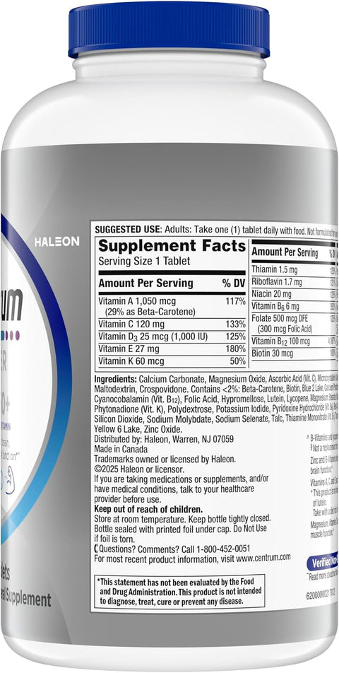 Centrum Silver Men's 50+ Multivitamínico con vitamina D3, vitaminas B, zinc para memoria y cognición, 200 tabletas - Indigo72.com