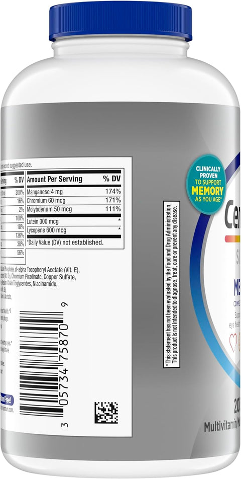 Centrum Silver Men's 50+ Multivitamínico con vitamina D3, vitaminas B, zinc para memoria y cognición, 200 tabletas - Indigo72.com