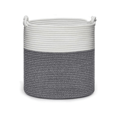 Cesta de Cuerda de Algodón con Asa Blanco/ Gris - Índigo72.com