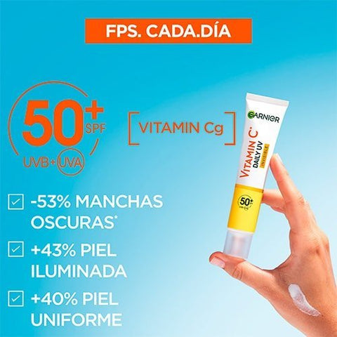 Crema Antimanchas Invisible GARNIER Anti-UV Diario con Vitamina C y SPF50 - Índigo72.com