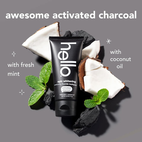 Crema Dental Hello Epic Whitening activated charcoal con flúor 113gr - Indigo72.com
