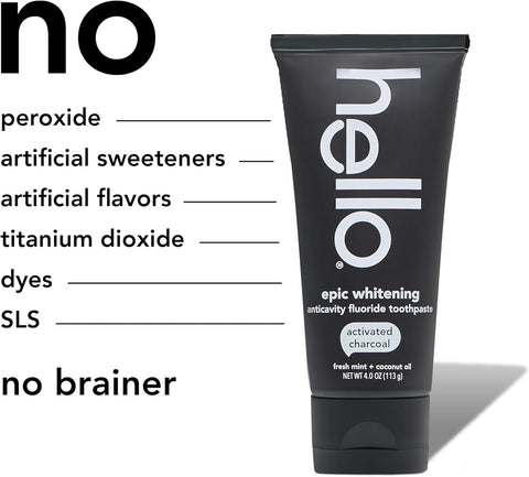 Crema Dental Hello Epic Whitening activated charcoal con flúor 113gr - Indigo72.com