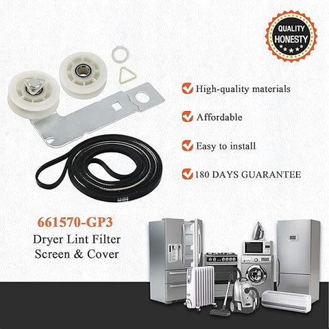 Kit de polea y polea de correa de tambor para secadora Whirlpool Maytag Ken - More de 661570 V 661570 V 279640 y W10837240 Reemplaza 661570VP PS11726337 W1055 47290 AP5983729 - Indigo72.com