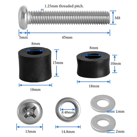 Kit de Tornillos arandelas y Separadores M8 para TV 25mm - Índigo72.com