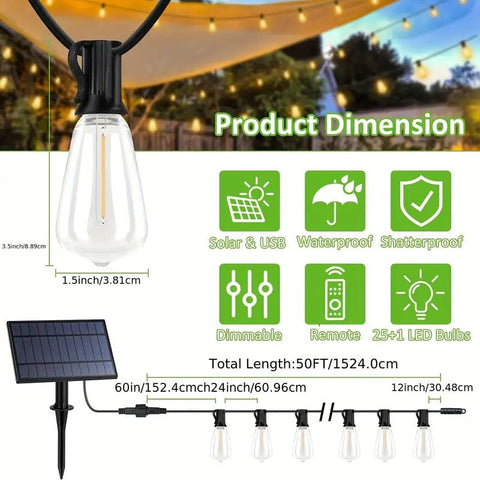 Luces Colgantes Led Recargables Panel Solar Exteriores 15 Mts IP65 - Indigo72.com