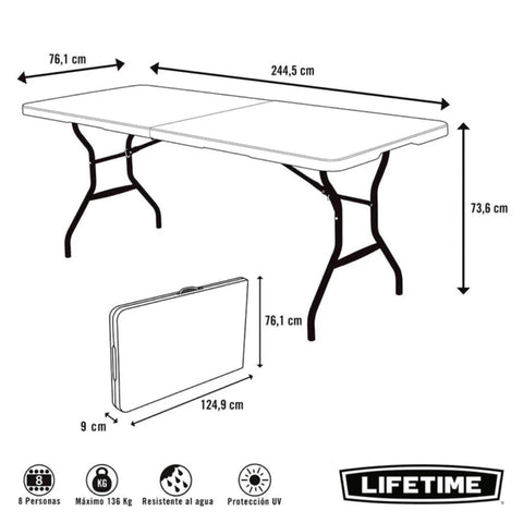 Mesa Rectangular plegable blanco (245 cm) - Índigo72.com