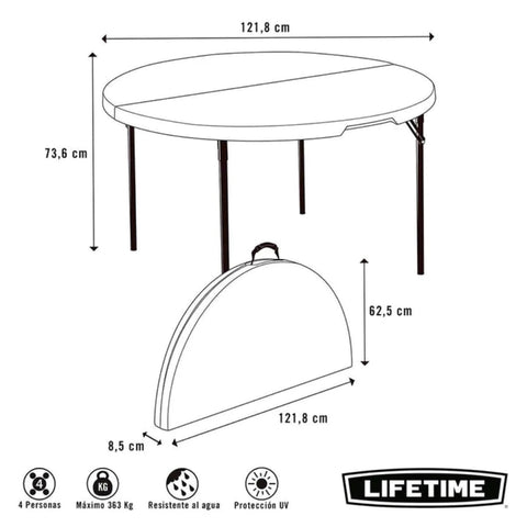 Mesa Redonda Plegable Blanca "Lifetime Original" (121 cm) - Índigo72.com