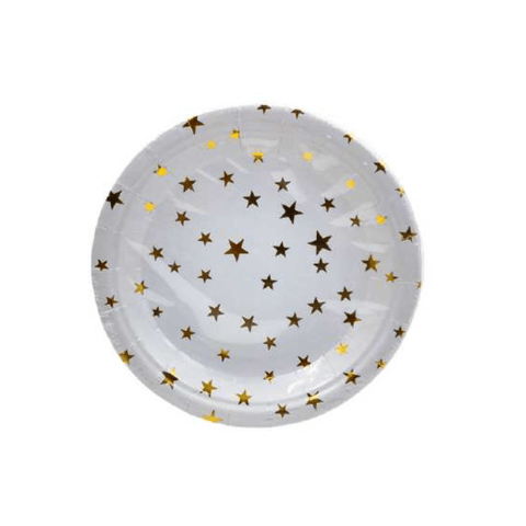 Platos Estrellas Dorados Fiesta 7" Descartables de Cartón (Paq. de 10uni) - Índigo72.com