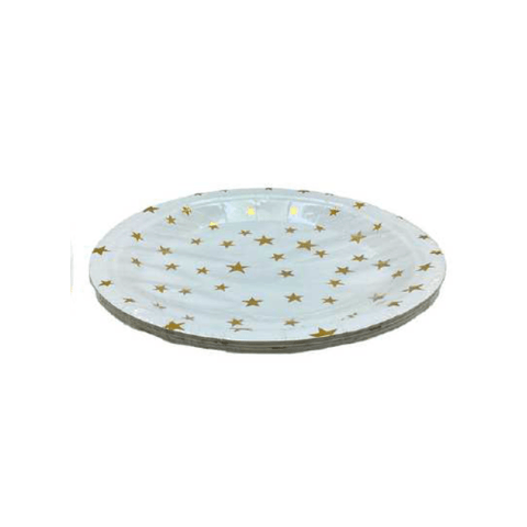 Platos Estrellas Dorados Fiesta 7" Descartables de Cartón (Paq. de 10uni) - Índigo72.com