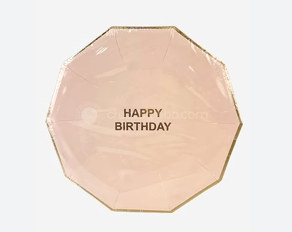 Platos Hexagonal Carton Color Rosa Claro Borde Dorado 9''(23cm) - Indigo72.com