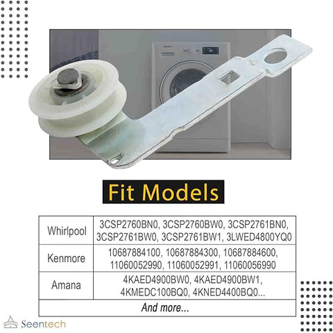 Polea tensora de secadora con soporte W10837240 - Ajuste exacto para el secador Whirlpool Kenmore Replace: 279640 W10118756 W10547290 PS11726337 3387372 3388674 W10118754 - Indigo72.com