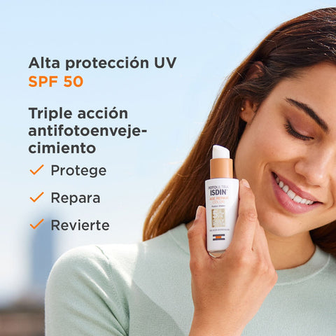 Protector Solar ISDIN Age Repair Color Fusion Water SPF 50 - Índigo72.com