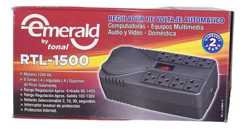 Regulador De Voltaje Emerald Rtl - 1500 8 Tomas Negro - Índigo72.com