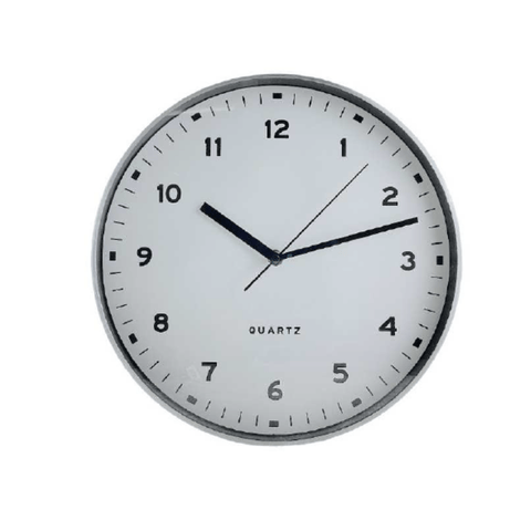 Reloj de Pared. Fondo Blanco y Borde Plateado - Índigo72.com