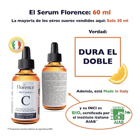 Sérum Facial Florence Bio con Vitamina C, E y Ácido Hyalurónico (60 ml) - Índigo72.com