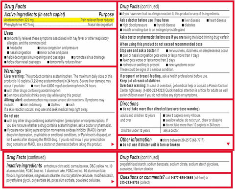 Tylenol Sinus + Dolor de Cabeza Adulto Acetaminofén 24 Tabletas - Índigo72.com