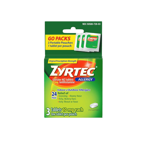 Zyrtec Antialérgico 24 horas Cetirizina 10mg 3 Pastillas - Índigo72.com