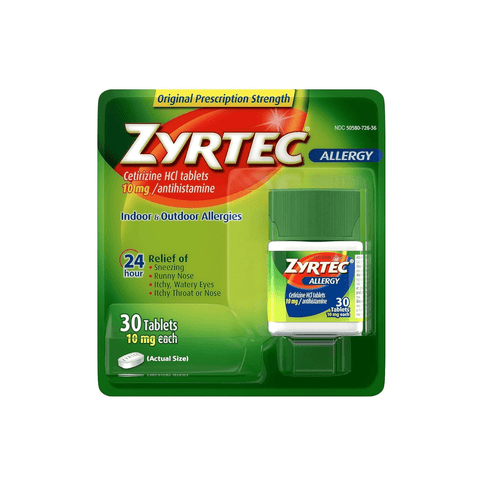 Zyrtec Antialérgico 24 horas Cetirizina 10mg 30 Pastillas - Índigo72.com